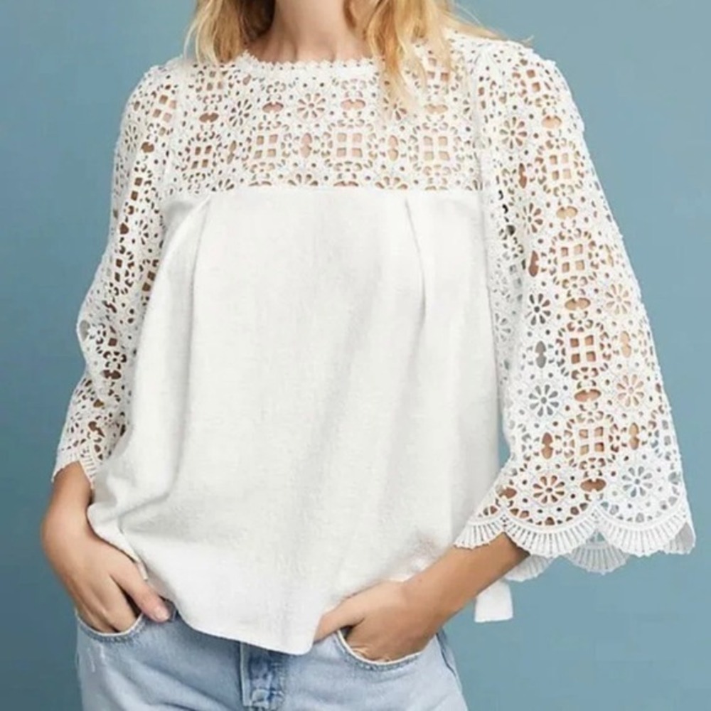 Eri+Ali for Anthropologie Marigold Lace Blouse XS Coastal Cowgirl Bohemian Boho